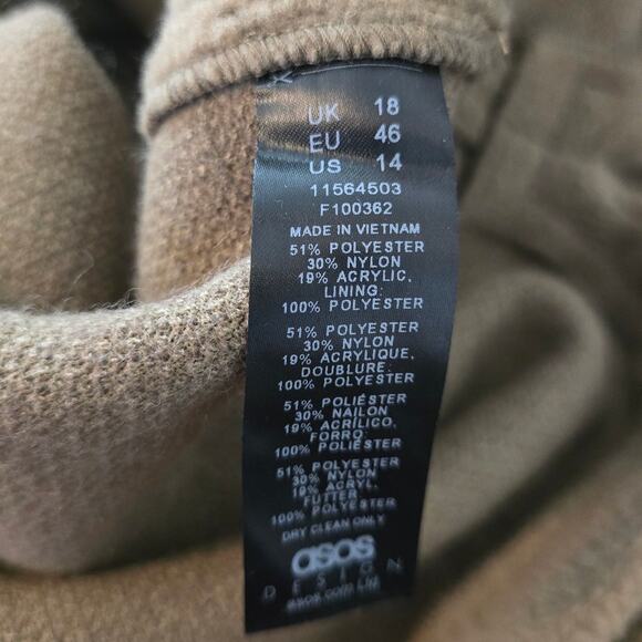 ASOS Design Long Line Light Brown Pockets Women's Winter Shacket Jacket 14 - Picture 5 of 5